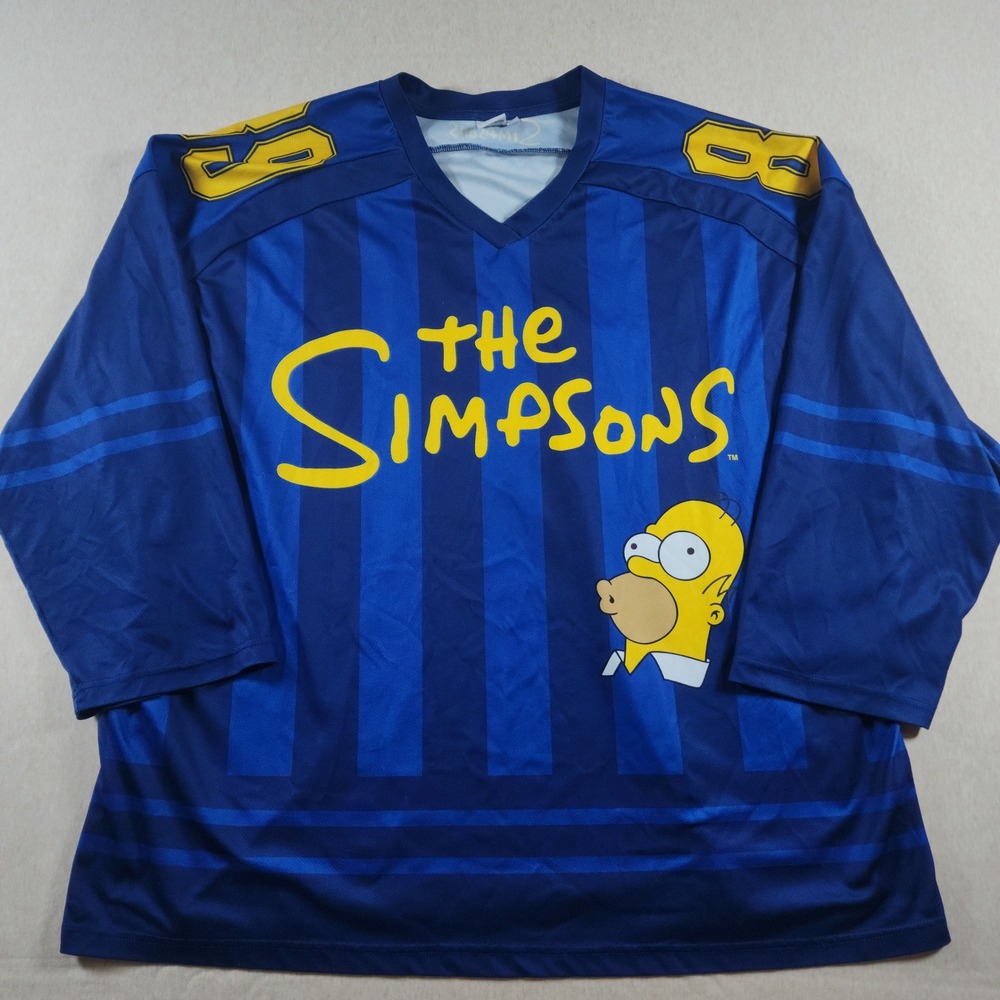 The Simpsons Homer Family Hockey Jersey Shirt Mens 2XL Blue Mesh Streetwear 89